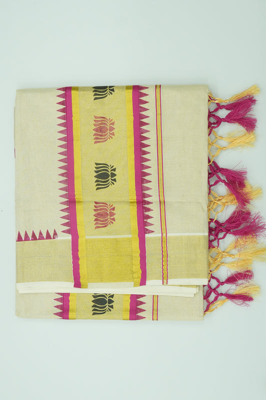 Set Saree – Pink with Golden Tissue Work