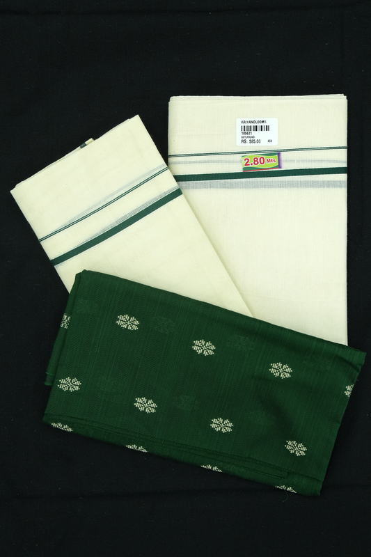 Puliyilakara Set Mund with Blouse – Dark Green