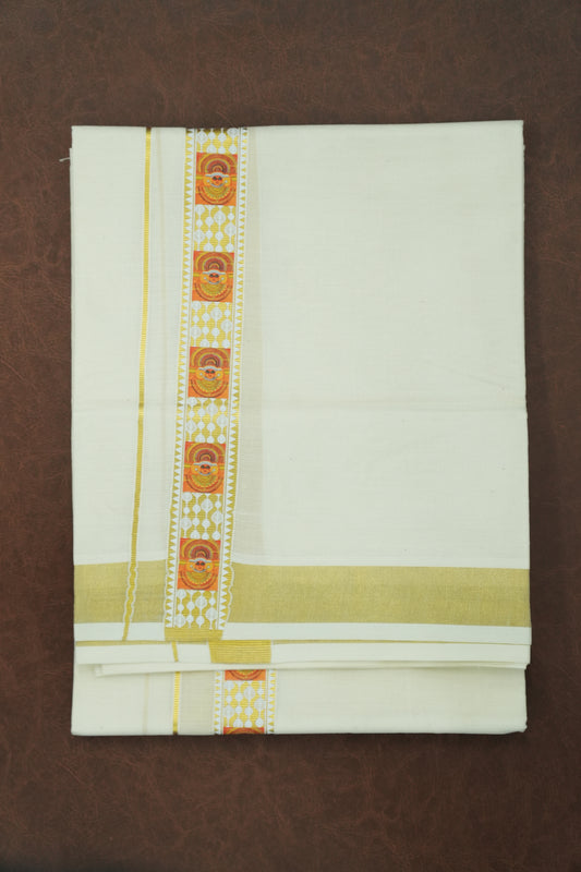 Theyyam Print Cotton Double Dhothi – Premium 120 Thread Count