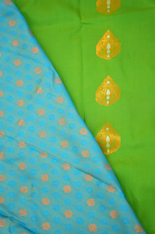 Soft Silk Saree with Copper Zari – Light Green and Light Blue