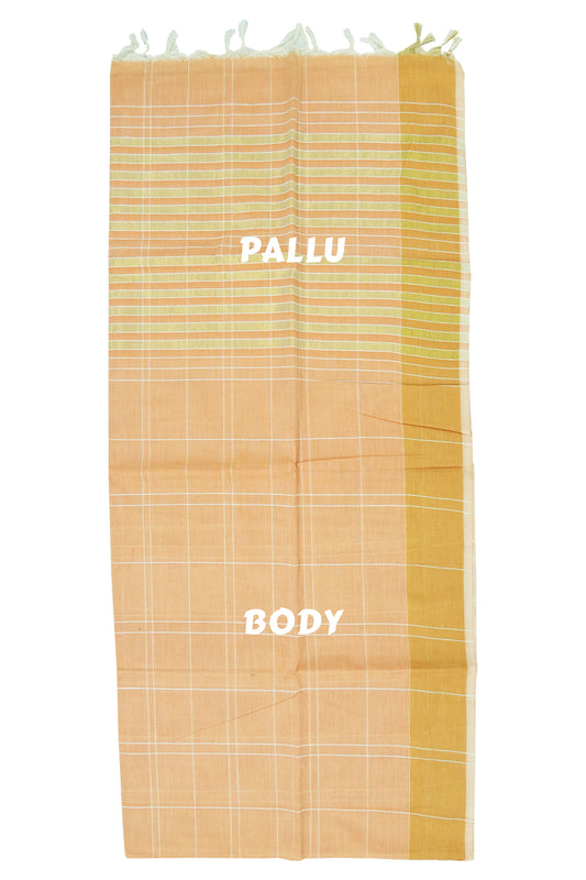 Cotton Saree – Orange with Golden Zari Lines