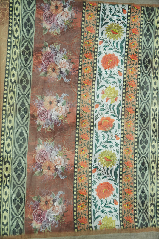 Christmas Collection Saree – Yellow with Embroidery & Floral Digital Print