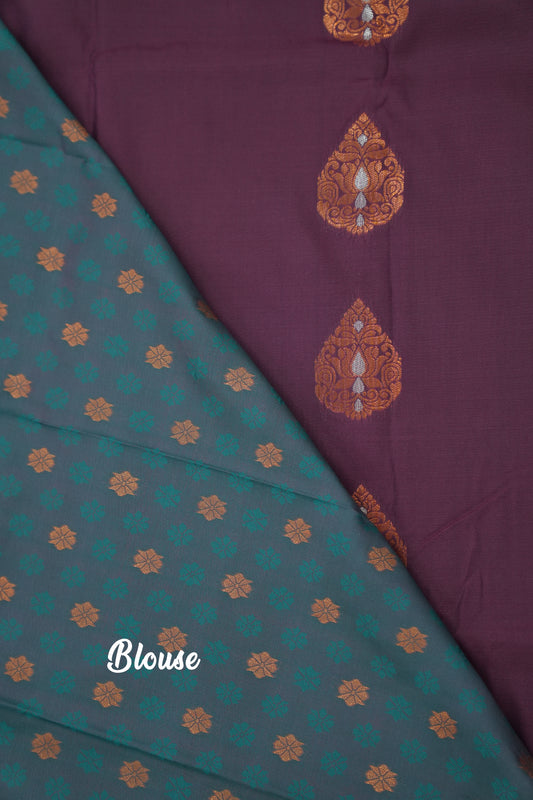 Soft Silk Saree with Copper Zari – Purple Vadamalli and Teal