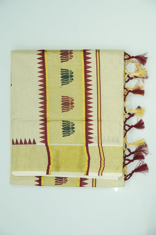 Set Saree – Maroon with Golden Tissue Work