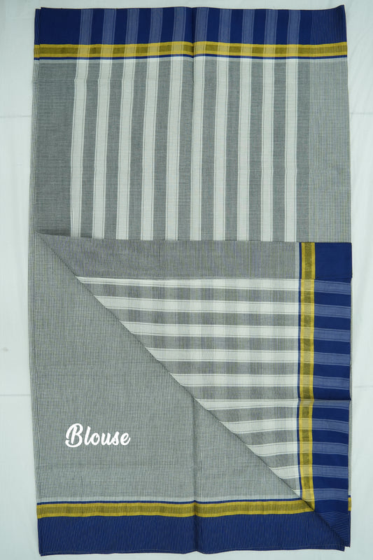 Cotton Saree (#002) – Soft Daily Wear with Checks Design & Lines Pallu