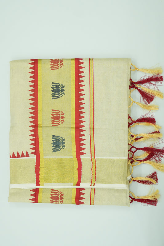 Set Saree – Red with Golden Tissue Work