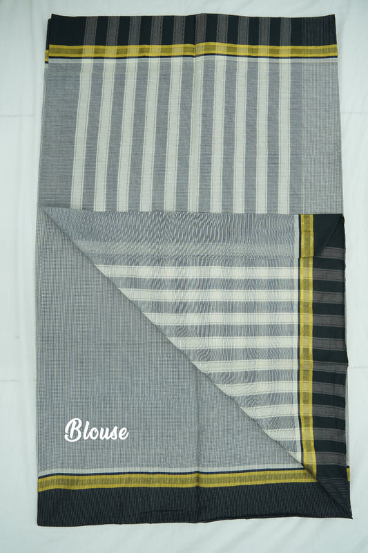 Cotton Saree (#003) – Soft Daily Wear with Checks Design & Lines Pallu