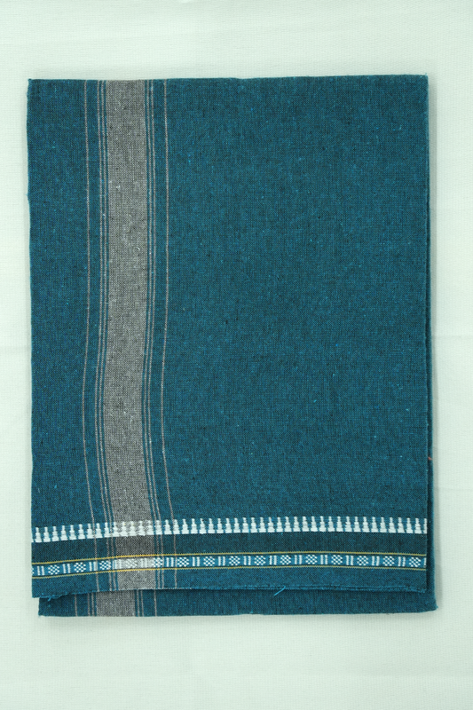 Single Dhothi (Kaily #0031) – Blue with Grey Kara & Temple Border