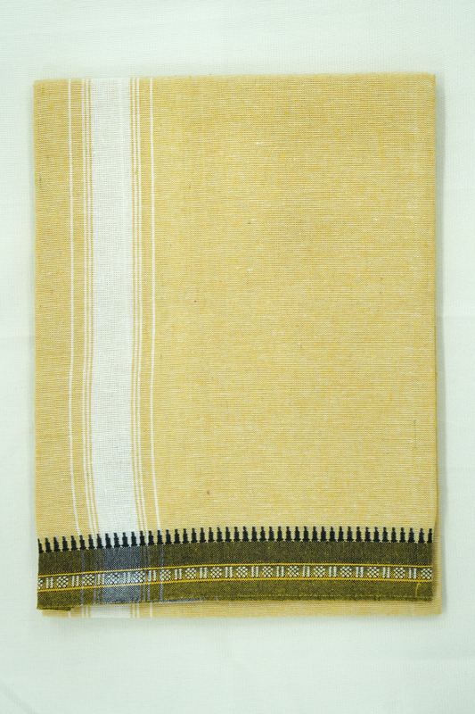 Single Dhothi (Kaily #0032) – Corn Yellow with white Kara & Temple Border