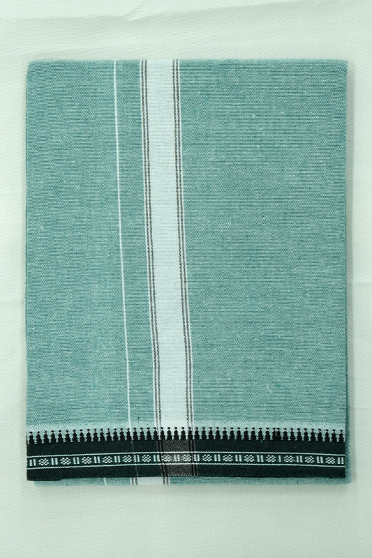 Single Dhothi (Kaily #0034) – pastel green with white Kara & Temple Border