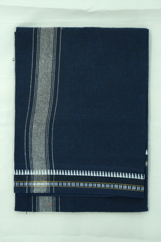 Single Dhothi (Kaily #0042) – Dark navy blue with white Kara & Temple Border