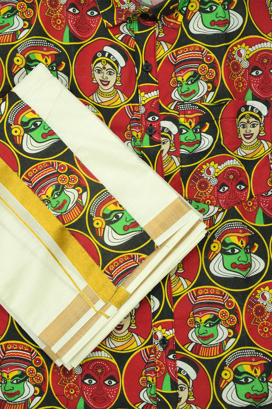 Men’s Full Sleeve Shirt & Double Dothi Combo – Cultural Fusion Print