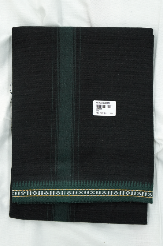 Black Single Dhothi – Dark Green Border & Kara