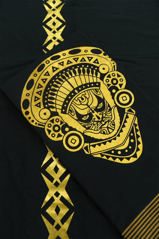Golden Theyyam Print Single Dhothi – Spiritual Power in Black
