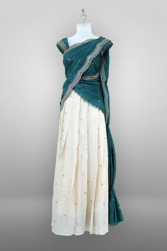 Teal Green Viscose Shimmer Dhavani Set with Crush Tissue Dupatta D003
