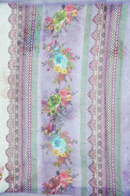 Christmas Collection Saree – Lavender with Embroidery & Floral Digital Print