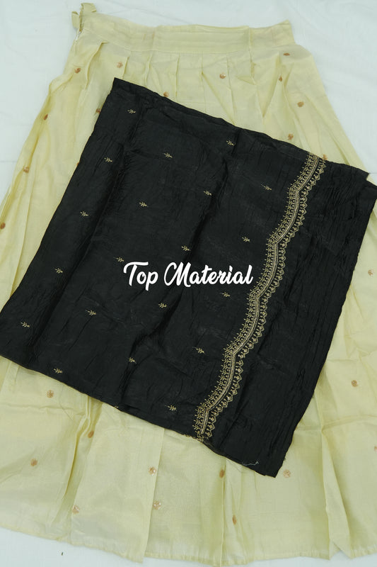 Crush Tissue Blouse with Viscose Butta Skirt – Black