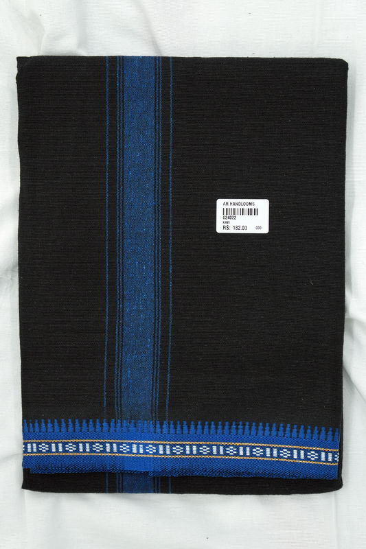 Black Single Dhothi – Blue Border & Kara