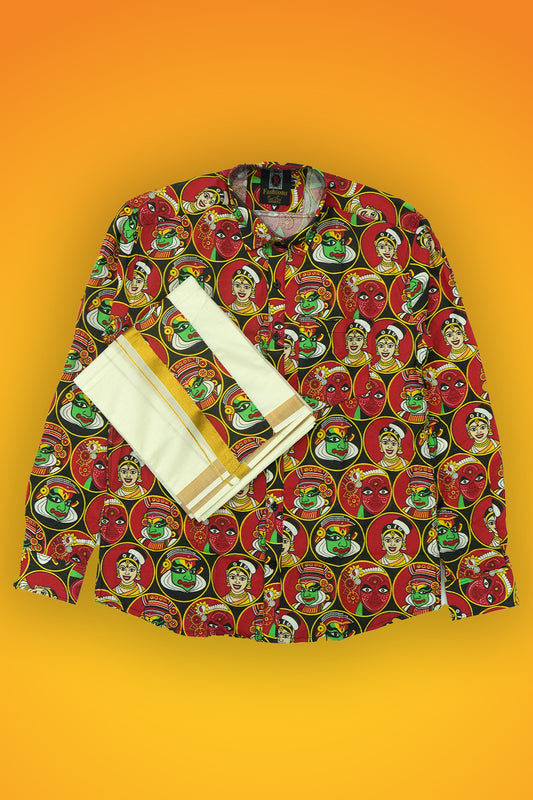 Men’s Full Sleeve Shirt & Double Dothi Combo – Cultural Fusion Print